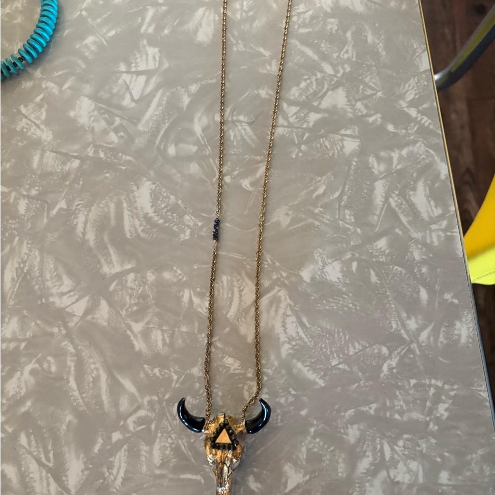 Gold Bull Skull Pendant Necklace